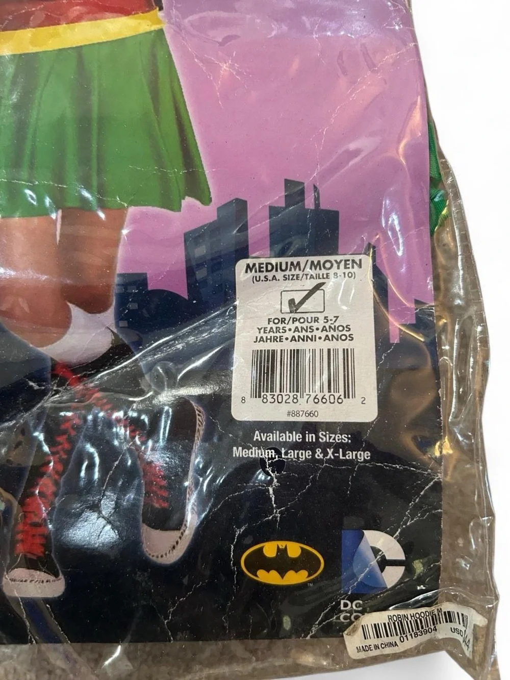 Robin costume for girls size 8-10. Red, black, and yellow with a green skirt.